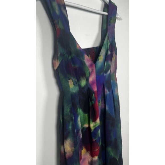 Anthropologie Medium Pleated Sleeveless Cut Out Back Watercolor Print Maxi Dress - Picture 8 of 14